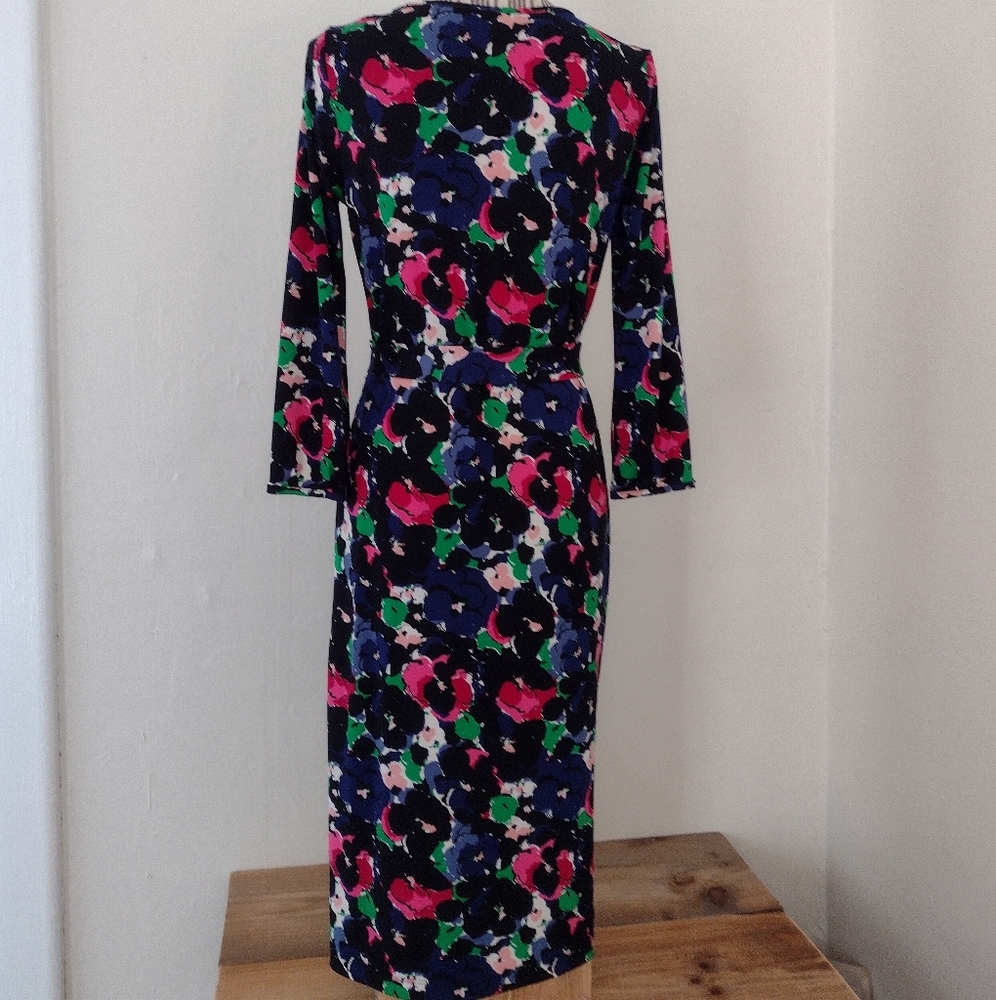 Talbots Black Multi Colored Print Midi Sheath Dre… - image 6